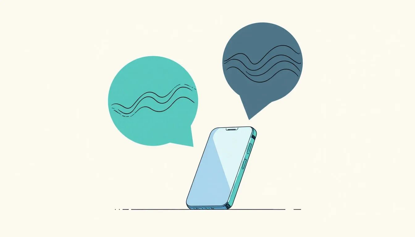 Illustration of a phone with two speech bubbles carrying different wave patterns