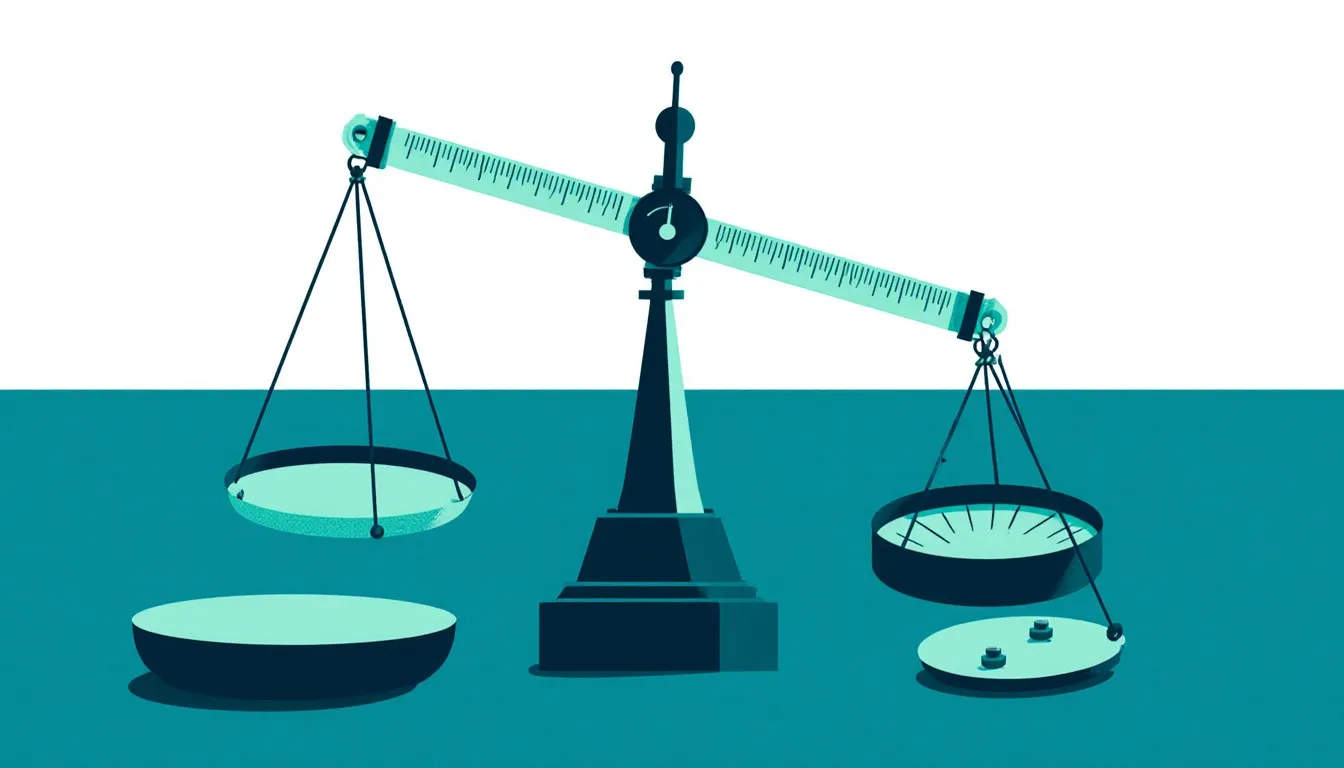 A triple beam balance with its pan, three graduated beams, and sliding riders.