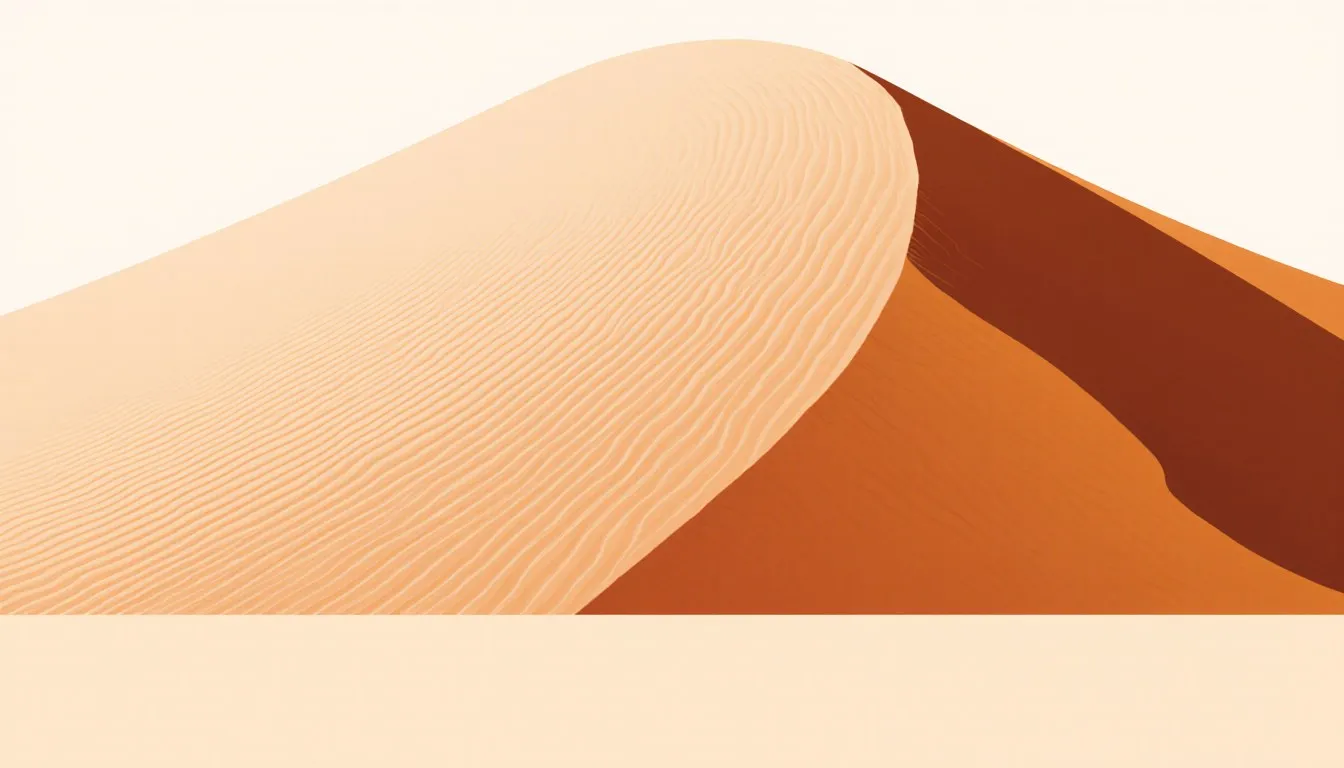 A crescent-shaped barchan sand dune with rippled wind patterns across its surface