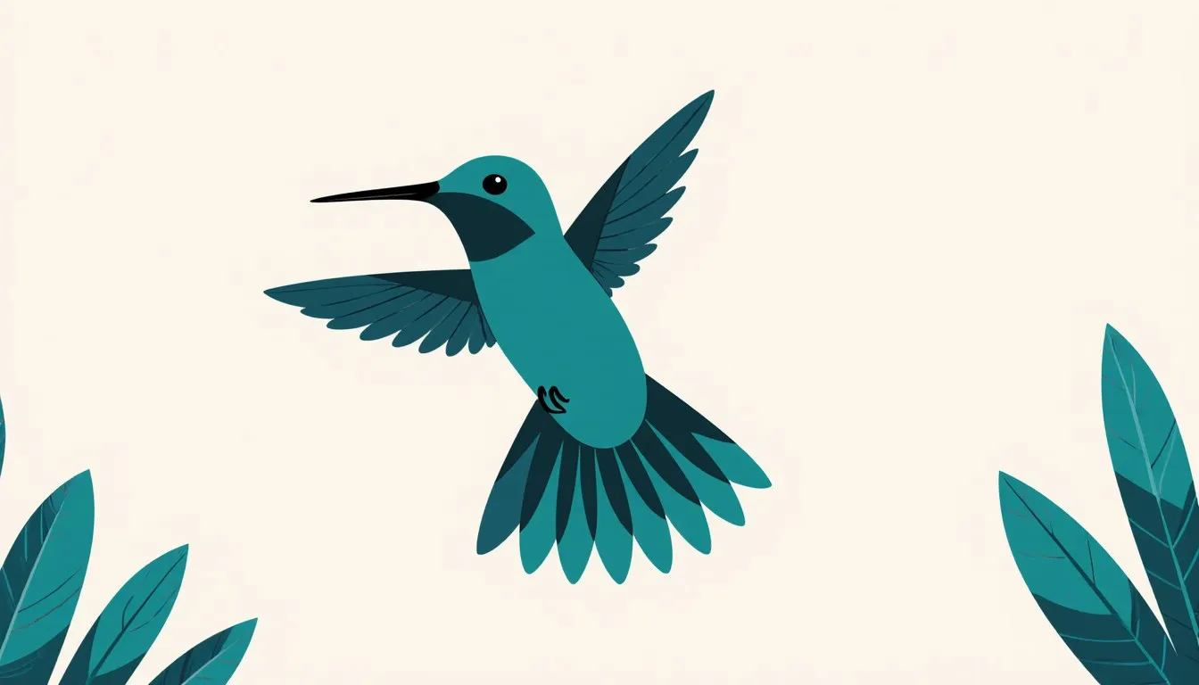 Illustration of a hummingbird hovering with wings spread, showing the flight adaptations unique to birds