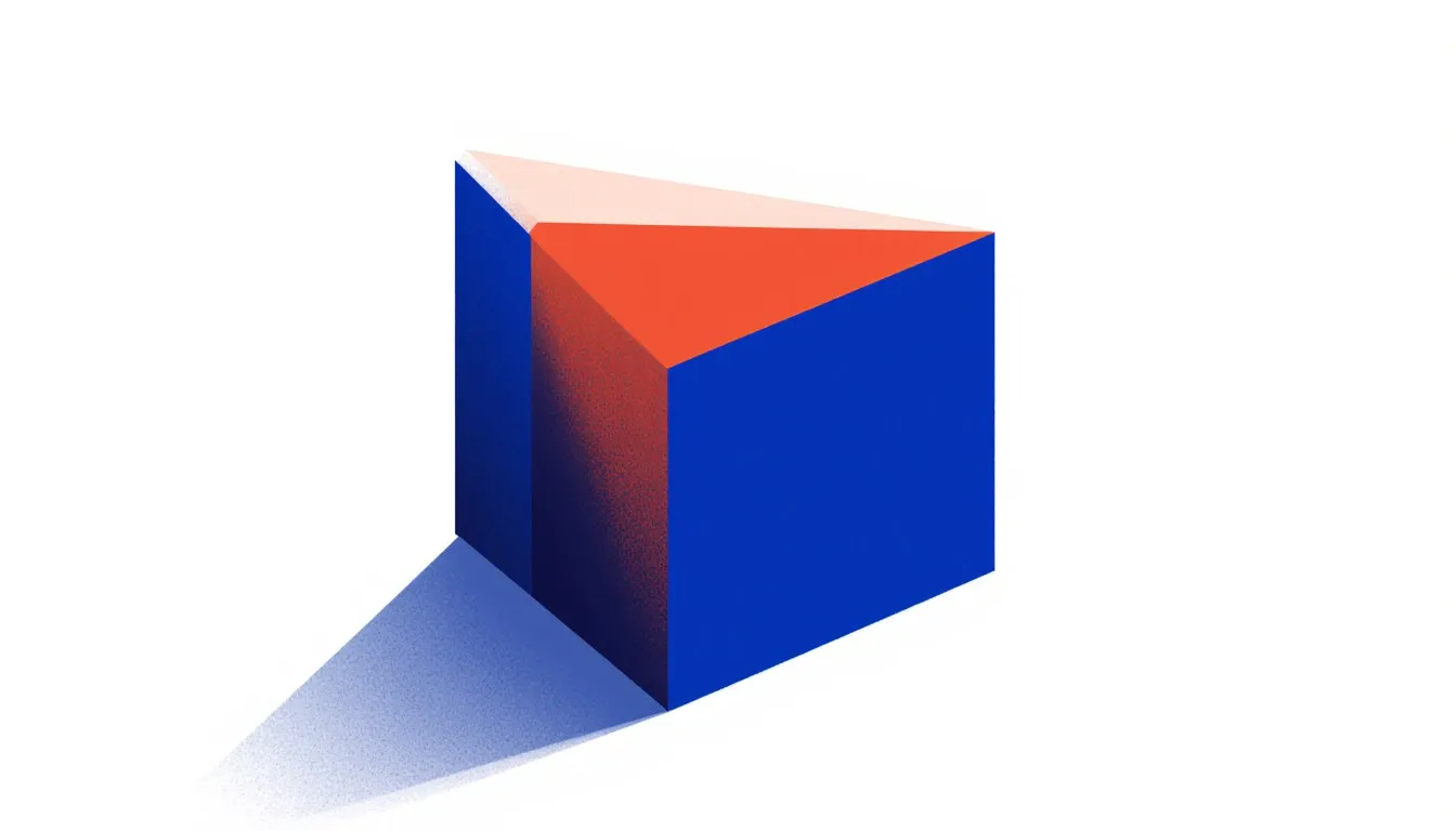 A solid triangular prism shown at an angle, illustrating its triangular ends and rectangular sides.