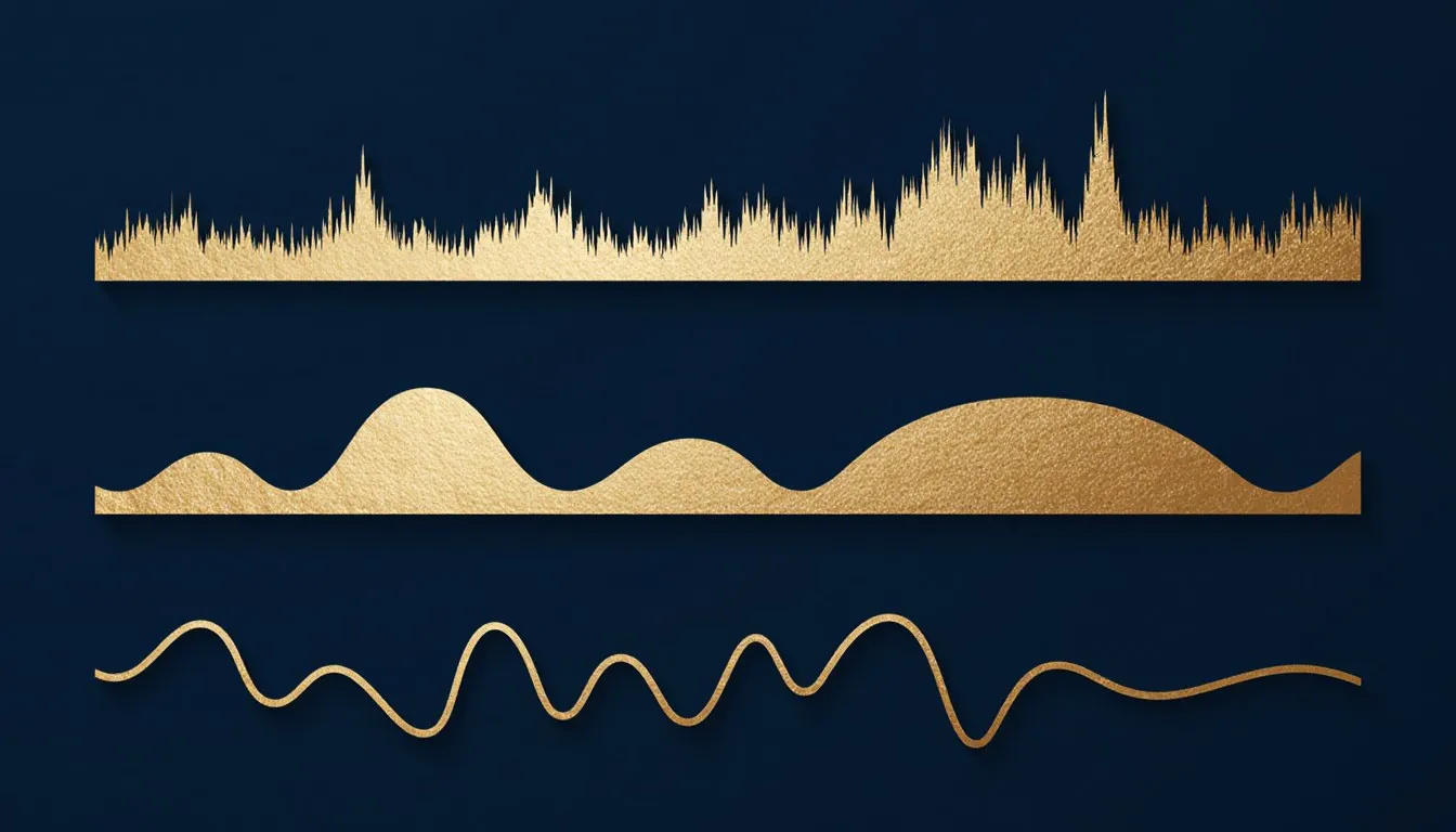 Three stacked wave-form bands illustrating the different textures of white, pink, and brown noise
