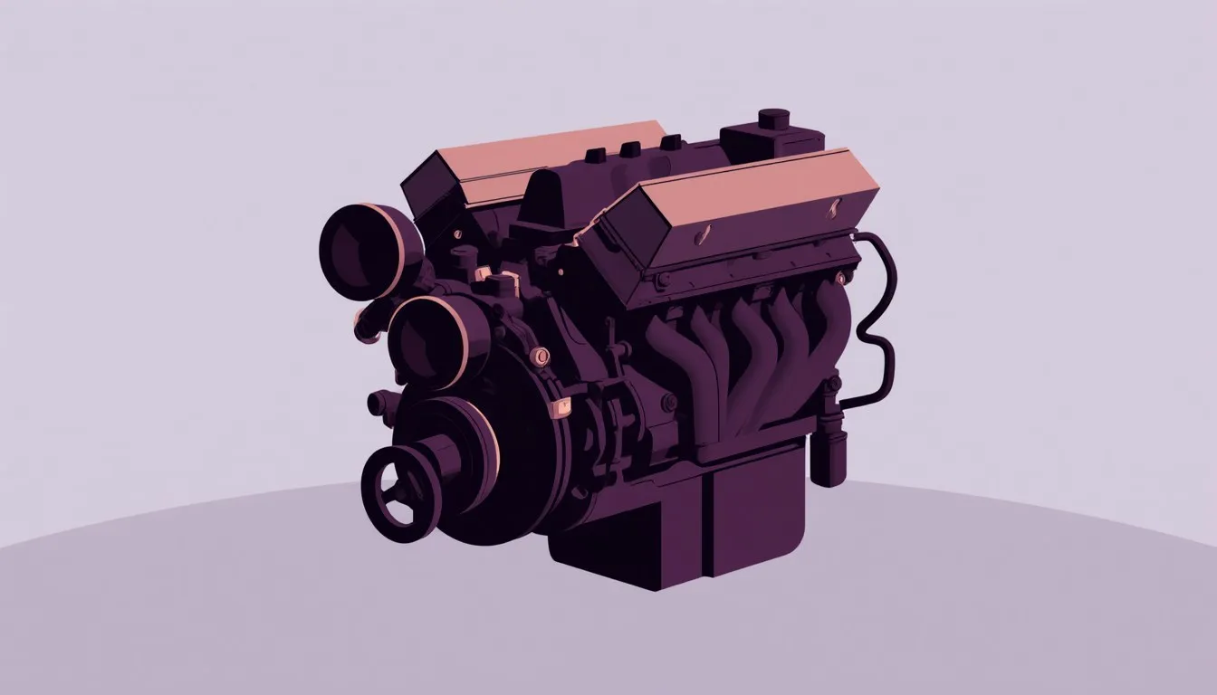 Stylized illustration of a car engine block in dark purple tones