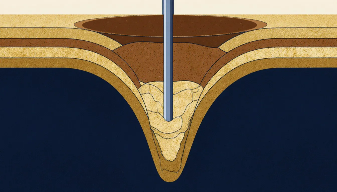 Cross-section diagram of a well with the surrounding water table dipping into a cone shape