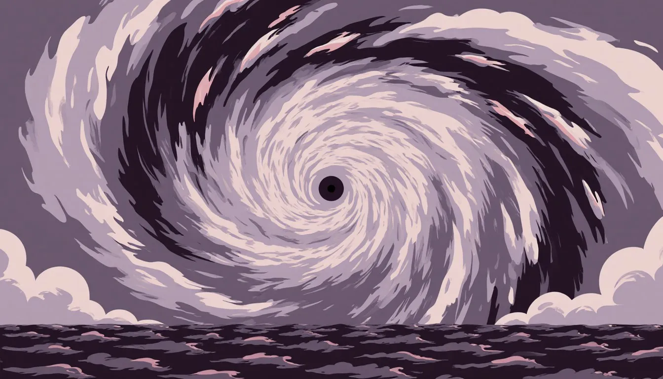 A large hurricane's spiral cloud bands swirling around a central eye over the ocean, seen from above