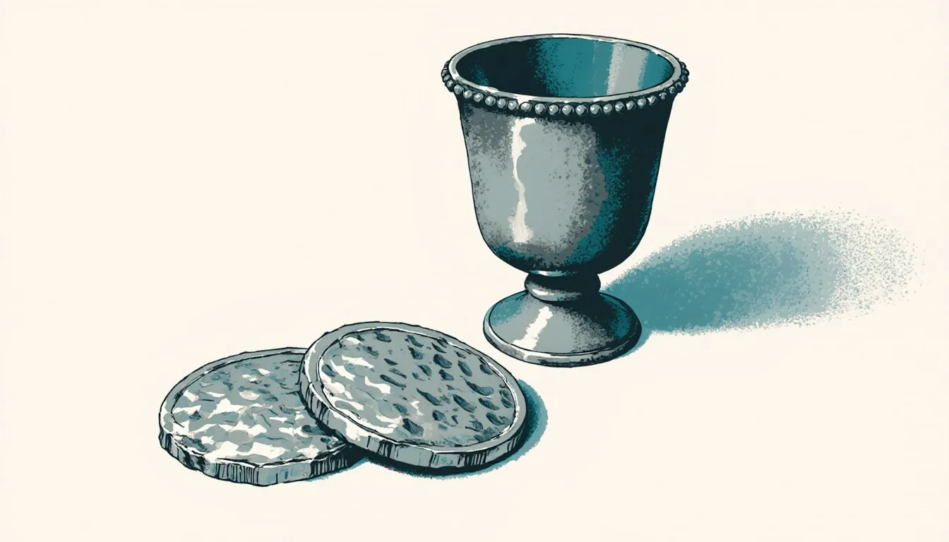 Ancient hammered silver coins beside an ornate silver goblet, illustrating silver's early use in coinage and craft