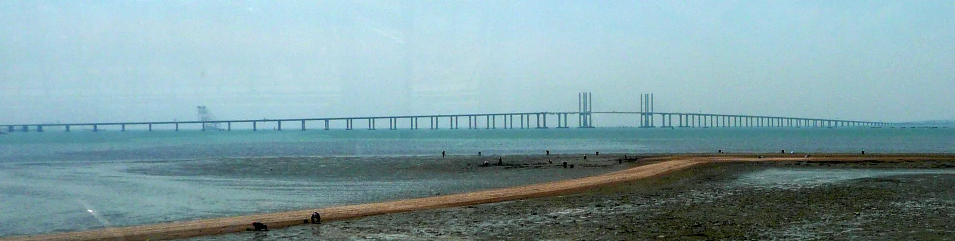 The Jiaozhou Bay sea bridge stretching across the water to the horizon