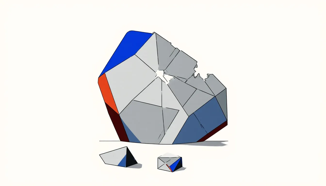 Illustration of a lustrous, faceted grayish-white zirconium metal fragment